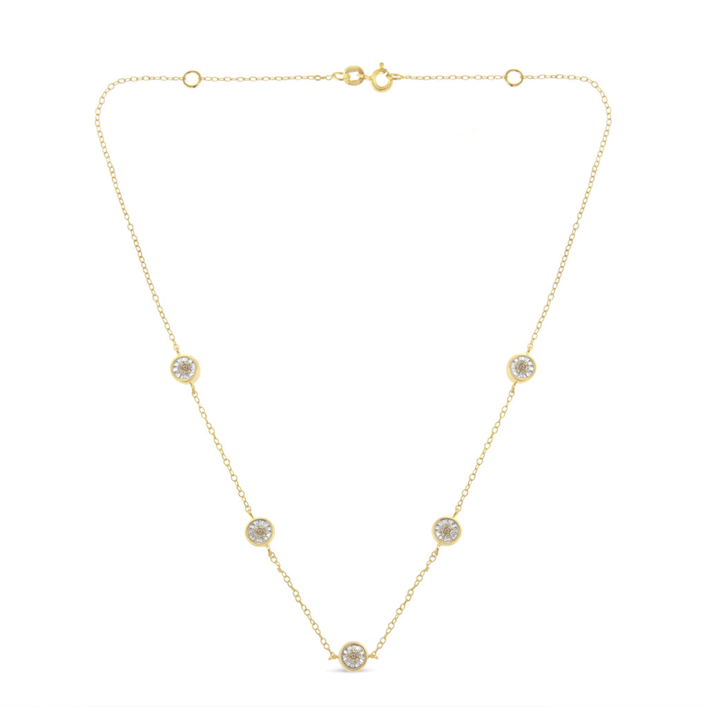 Yellow Color Plated Sterling Silver Diamond Station Necklace (1/2 cttw, K-L Color, I2-I3 Clarity)