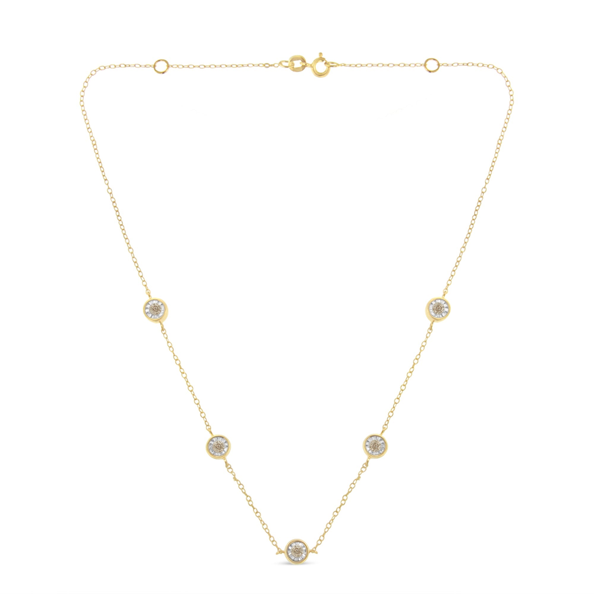 Yellow Color Plated Sterling Silver Diamond Station Necklace (1/2 cttw, K-L Color, I2-I3 Clarity)