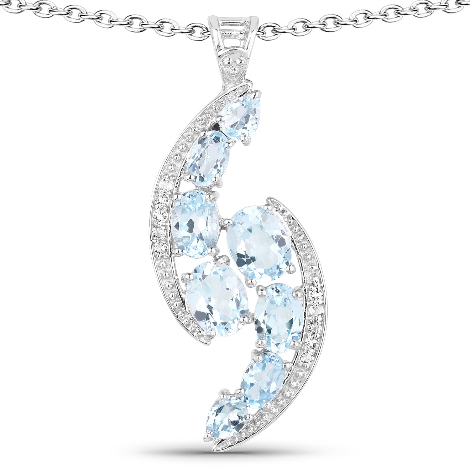7.27 Carat Genuine Blue Topaz and White Topaz .925 Sterling Silver Pendant