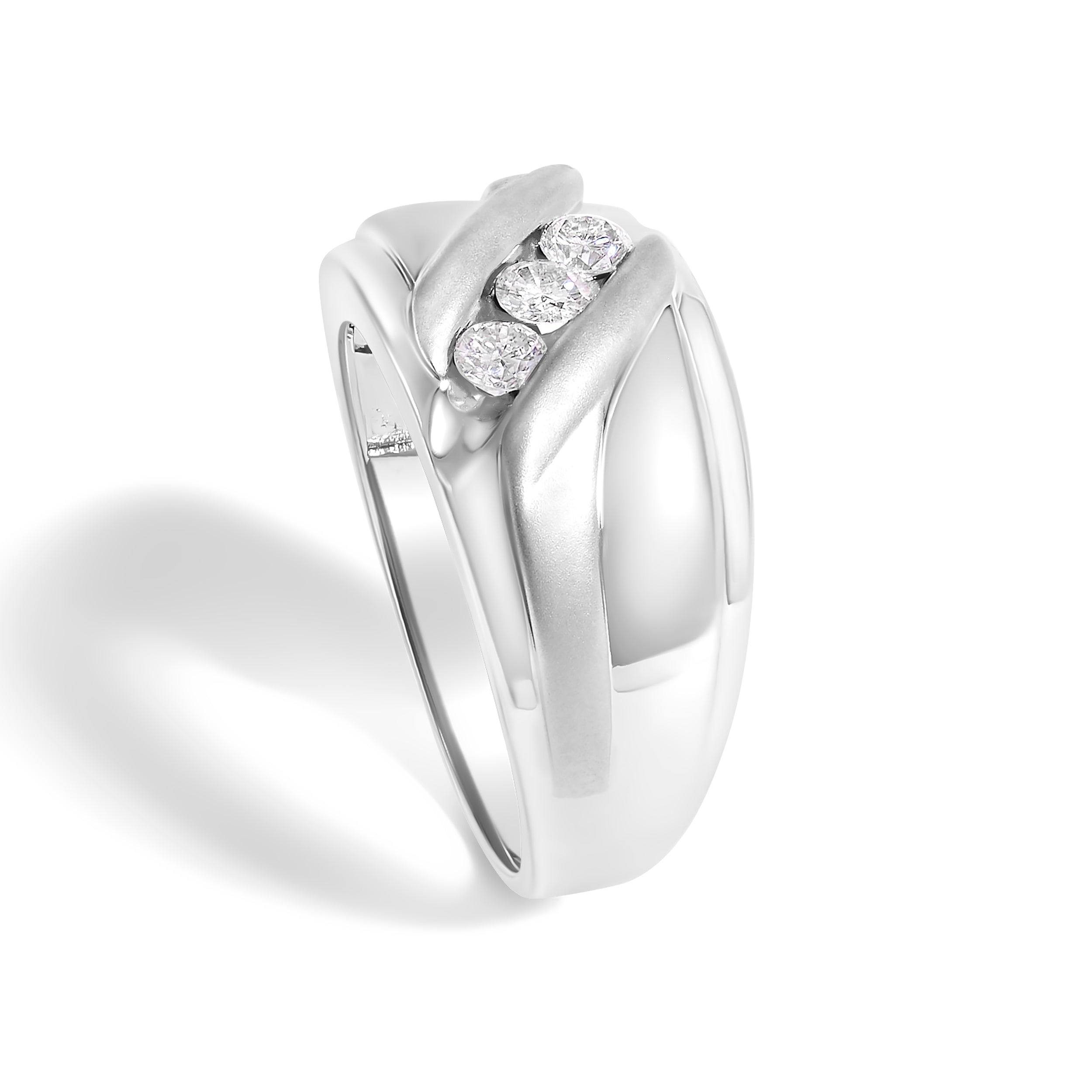 Men's .925 Sterling Silver 1/2 Cttw Diamond Channel Set 3-Stone Band Ring - Ring Size 10