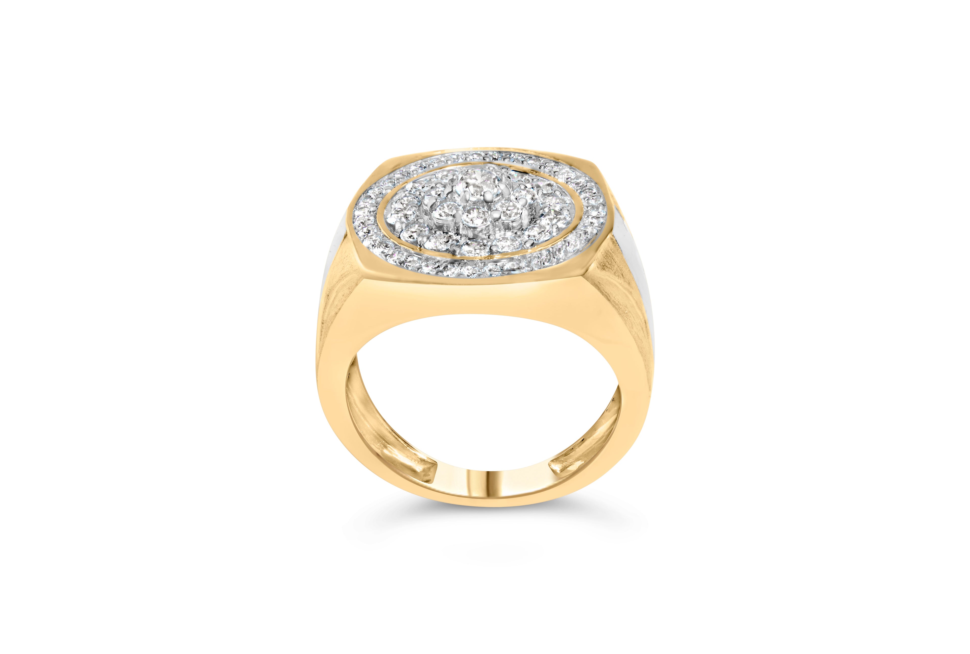 10K Yellow Gold 1 1/2 Cttw Diamond Cluster and Halo Signet Mens Ring (K-L Color, I1-I2 Clarity) - Size 10