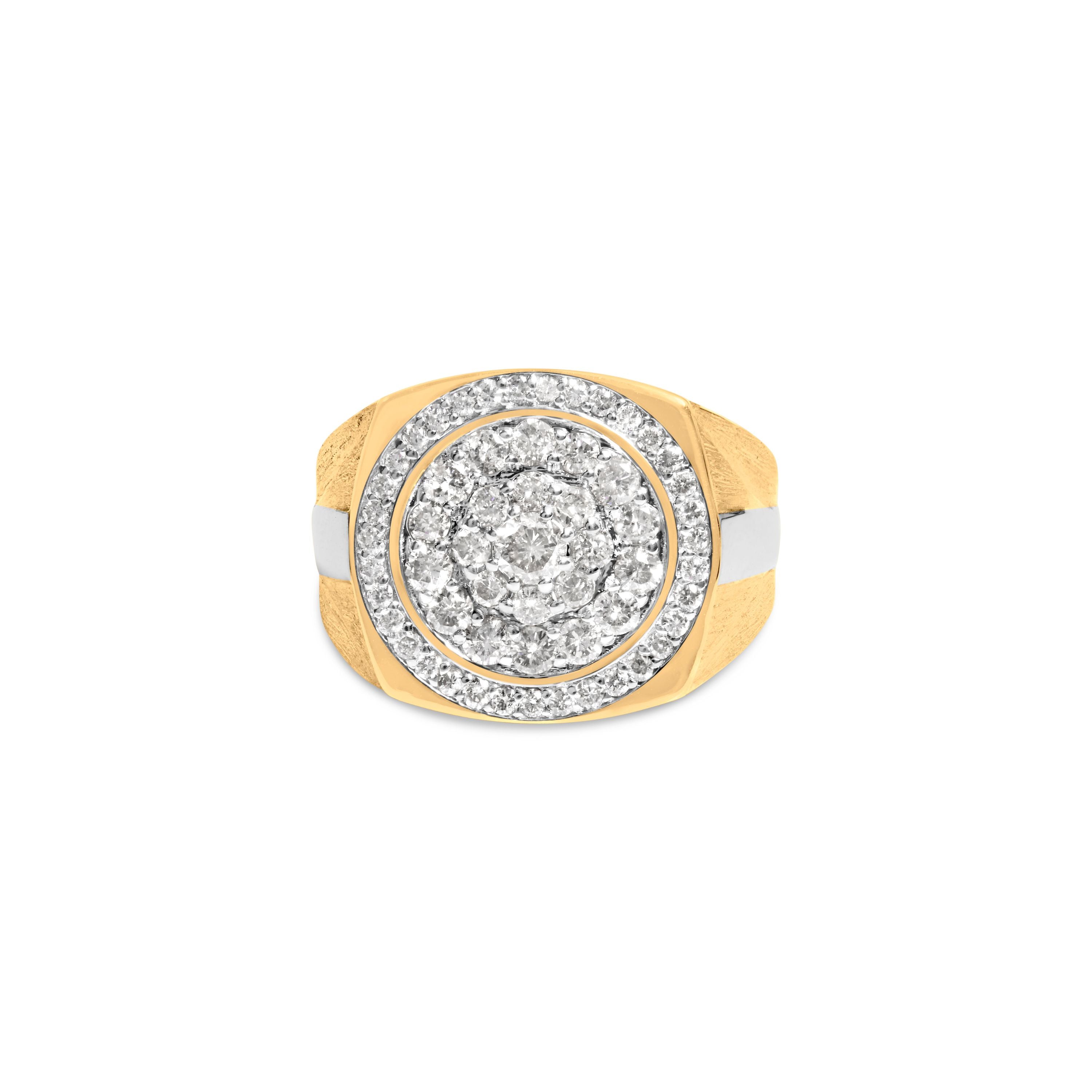 10K Yellow Gold 1 1/2 Cttw Diamond Cluster and Halo Signet Mens Ring (K-L Color, I1-I2 Clarity) - Size 10