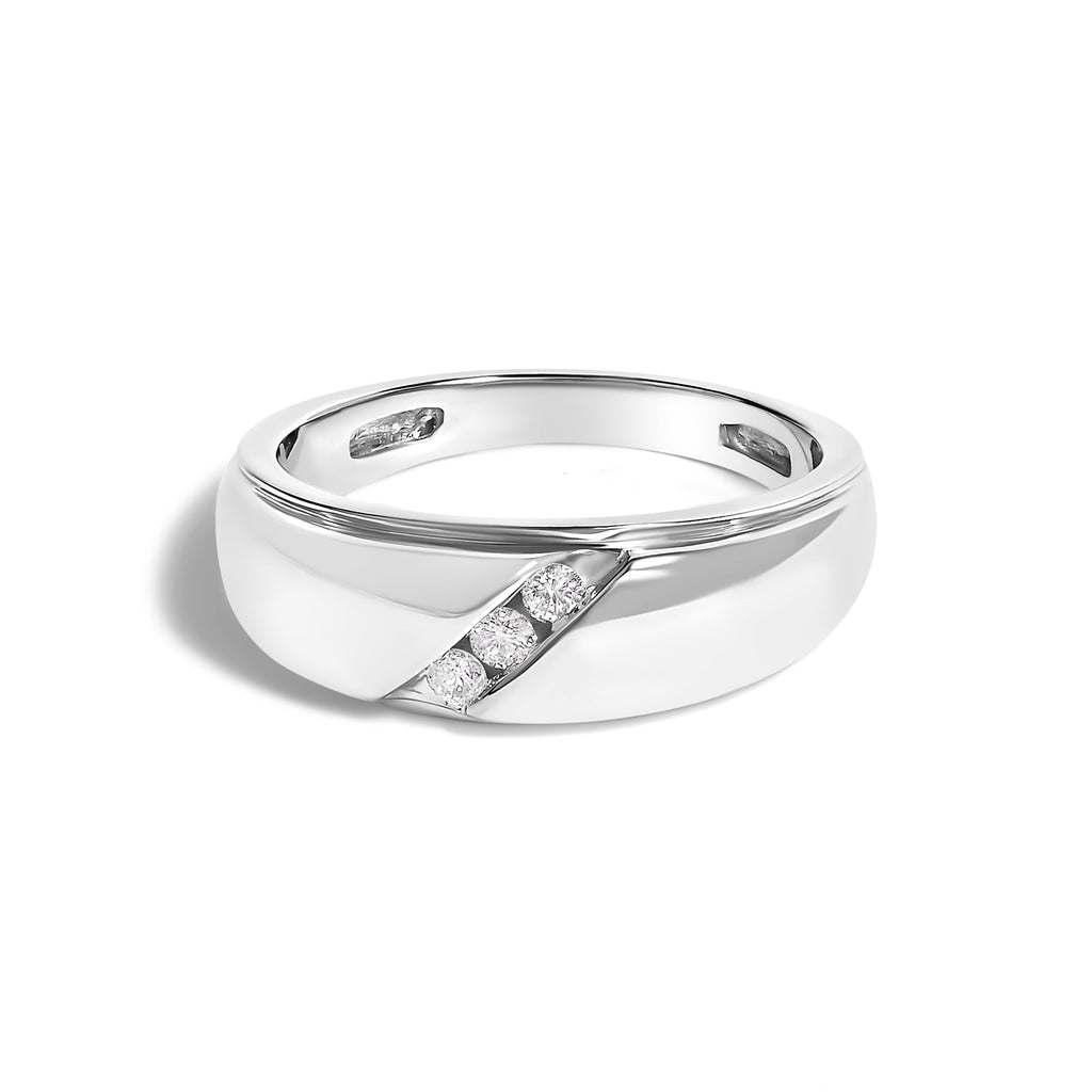 Men's .925 Sterling Silver 1/6 Cttw 3 Stone Diamond Band Ring (H-I Color, I1-I2 Clarity) - Ring Size 10