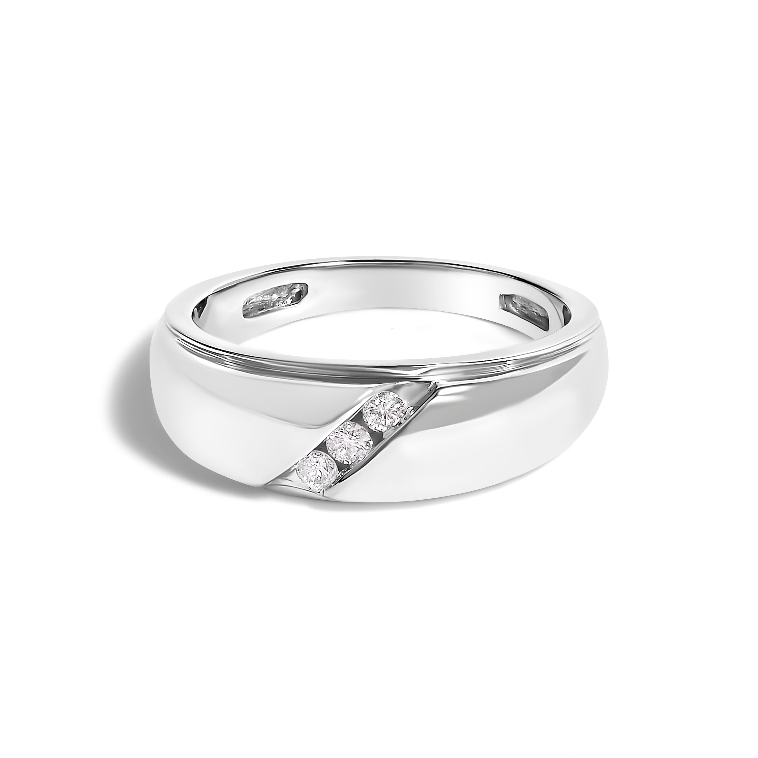 Men's .925 Sterling Silver 1/6 Cttw 3 Stone Diamond Band Ring (H-I Color, I1-I2 Clarity) - Ring Size 10