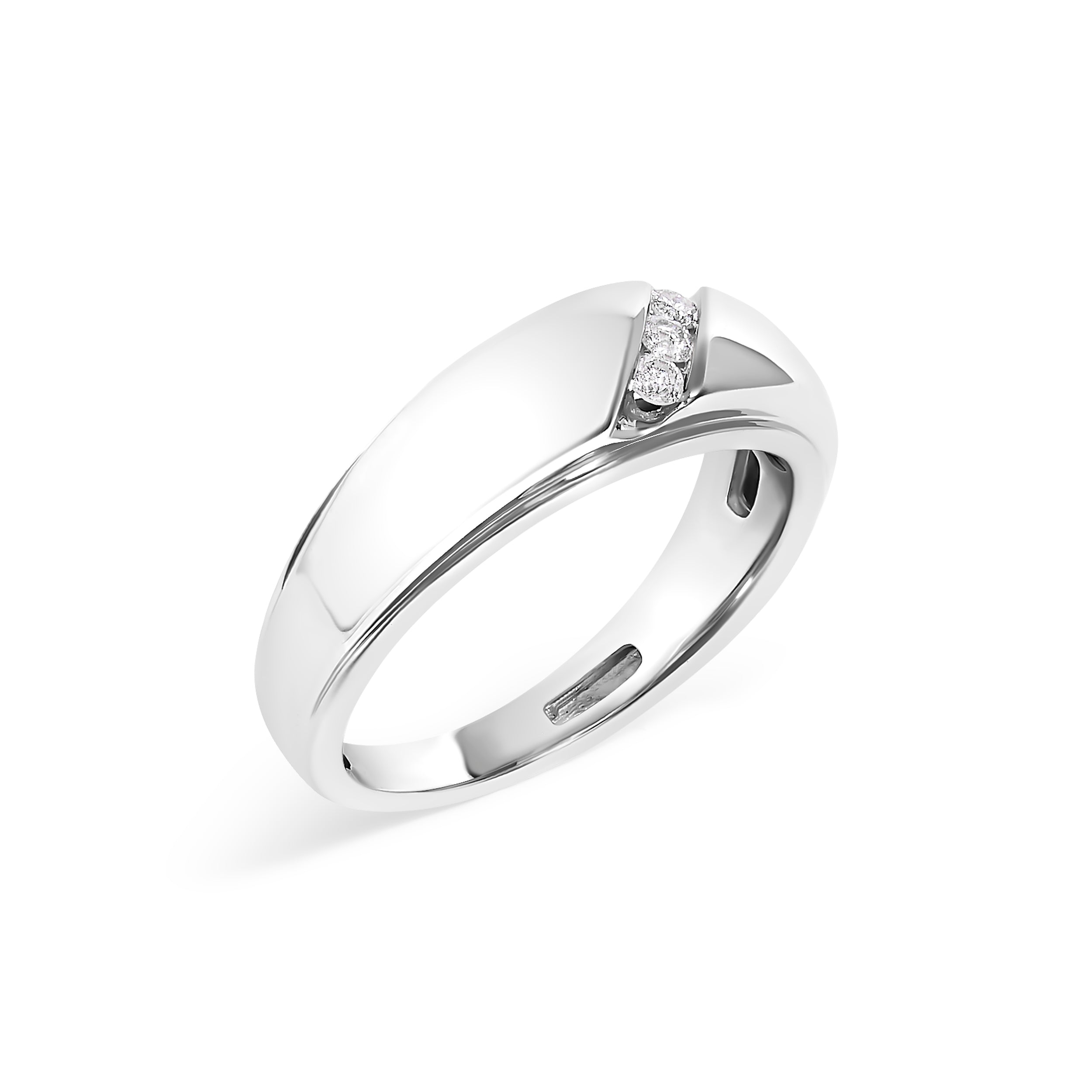 Men's .925 Sterling Silver 1/6 Cttw 3 Stone Diamond Band Ring (H-I Color, I1-I2 Clarity) - Ring Size 10