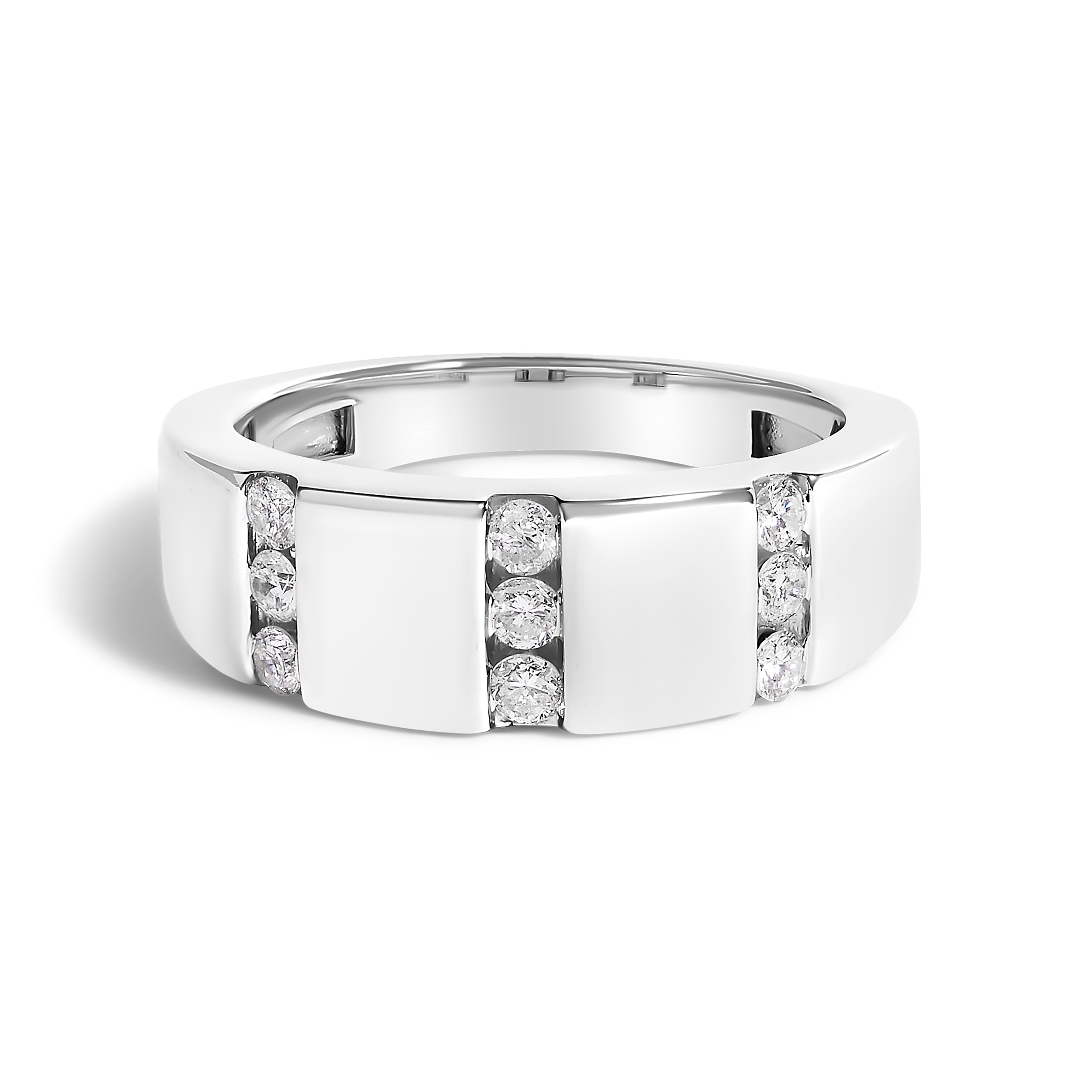 Men's .925 Sterling Silver 1/2 Cttw Diamond Triple Three Stone Row Band Ring (H-I Color, I1-I2 Clarity) - Ring Size 10
