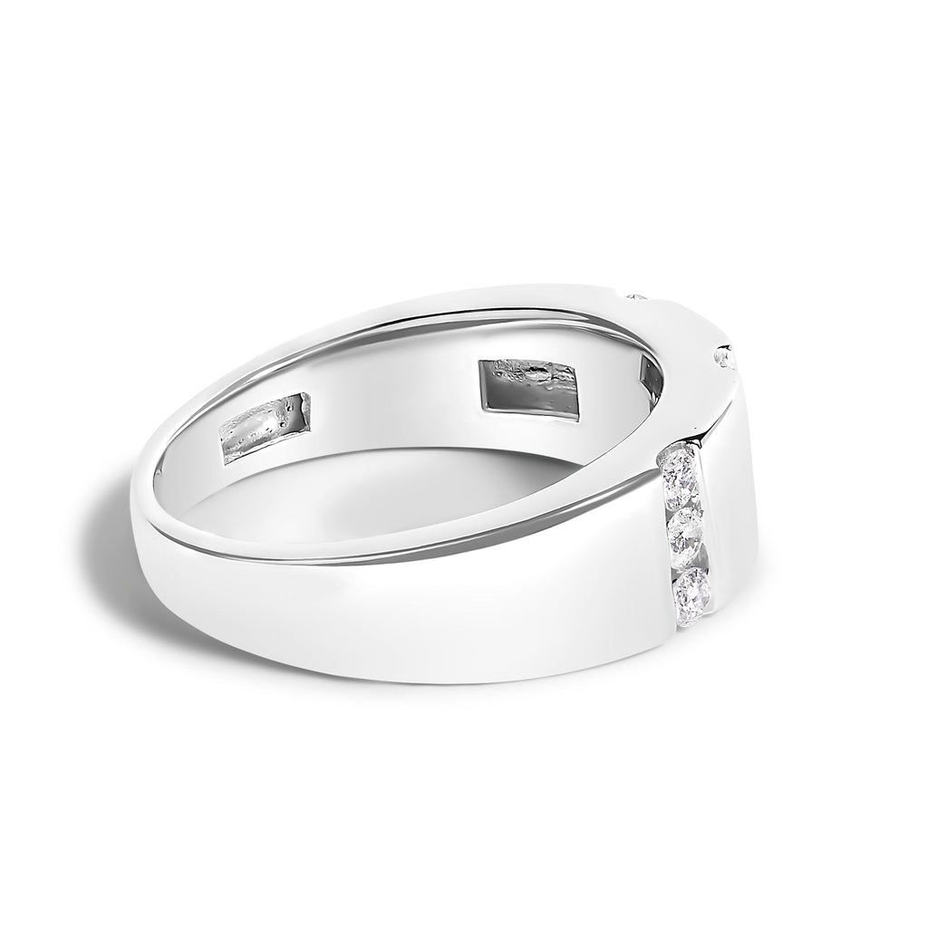 Men's .925 Sterling Silver 1/2 Cttw Diamond Triple Three Stone Row Band Ring (H-I Color, I1-I2 Clarity) - Ring Size 10