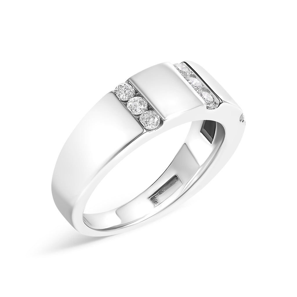 Men's .925 Sterling Silver 1/2 Cttw Diamond Triple Three Stone Row Band Ring (H-I Color, I1-I2 Clarity) - Ring Size 10