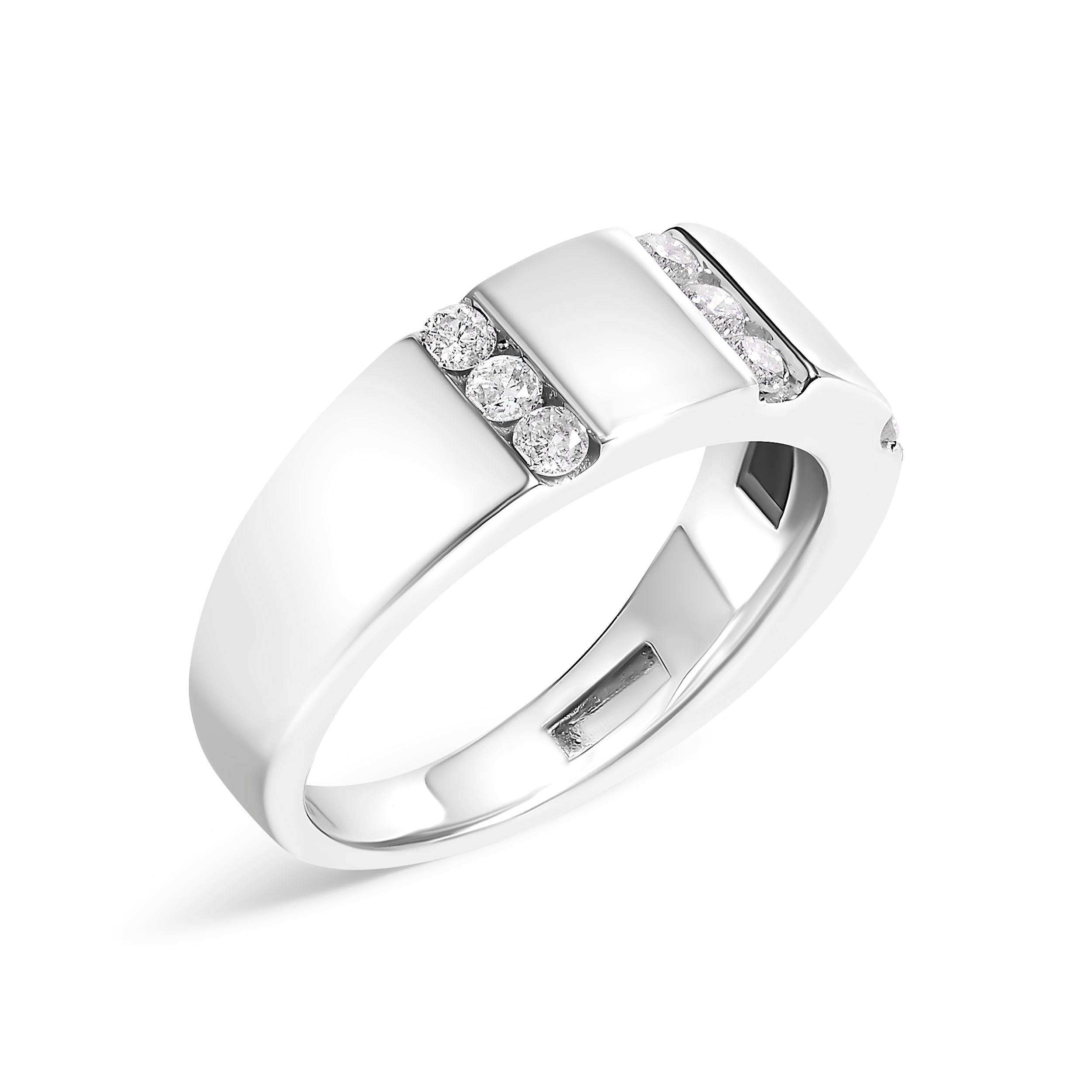 Men's .925 Sterling Silver 1/2 Cttw Diamond Triple Three Stone Row Band Ring (H-I Color, I1-I2 Clarity) - Ring Size 10