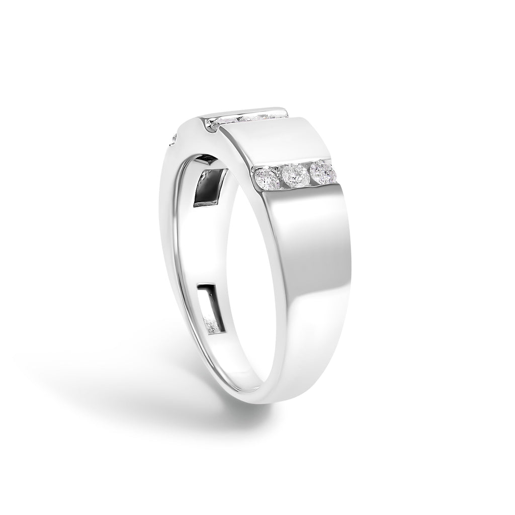 Men's .925 Sterling Silver 1/2 Cttw Diamond Triple Three Stone Row Band Ring (H-I Color, I1-I2 Clarity) - Ring Size 10