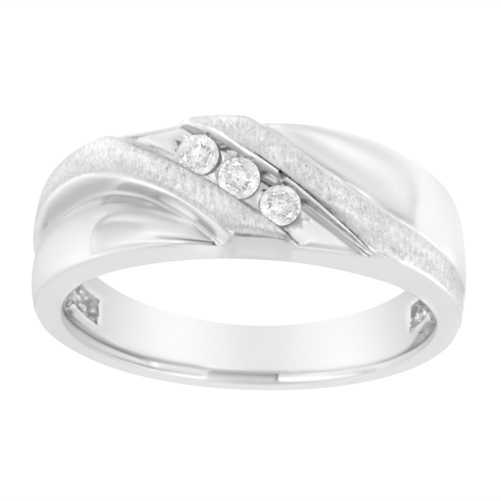 10K White Gold 1/10 Cttw Diamond Men's Three Stone Channel Set Diamond Wedding Ring (I-J Color, I1-I2 Clarity) - Size 10