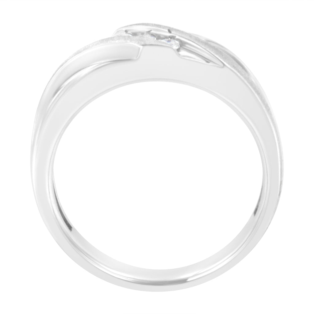 10K White Gold 1/10 Cttw Diamond Men's Three Stone Channel Set Diamond Wedding Ring (I-J Color, I1-I2 Clarity) - Size 10
