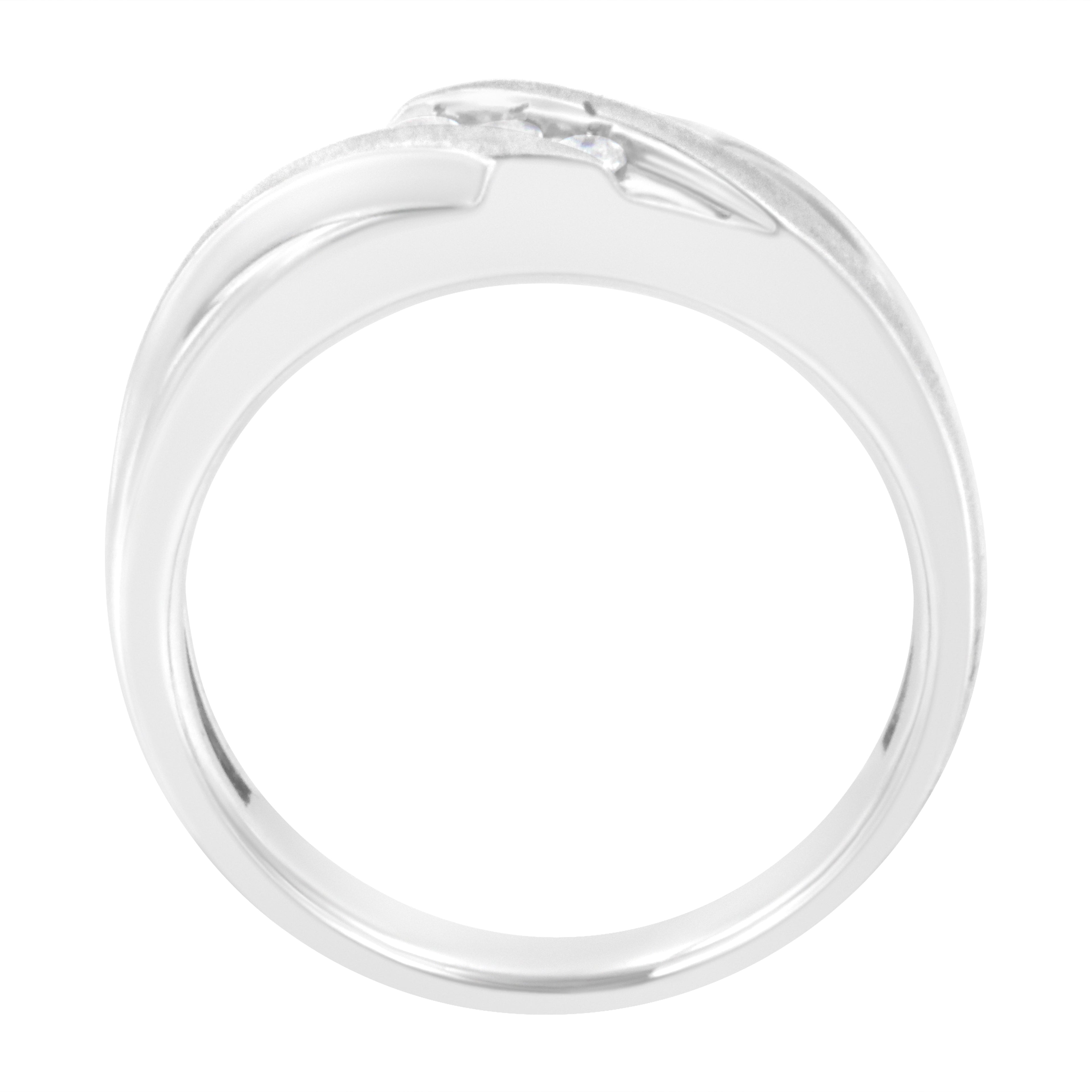 10K White Gold 1/10 Cttw Diamond Men's Three Stone Channel Set Diamond Wedding Ring (I-J Color, I1-I2 Clarity) - Size 10