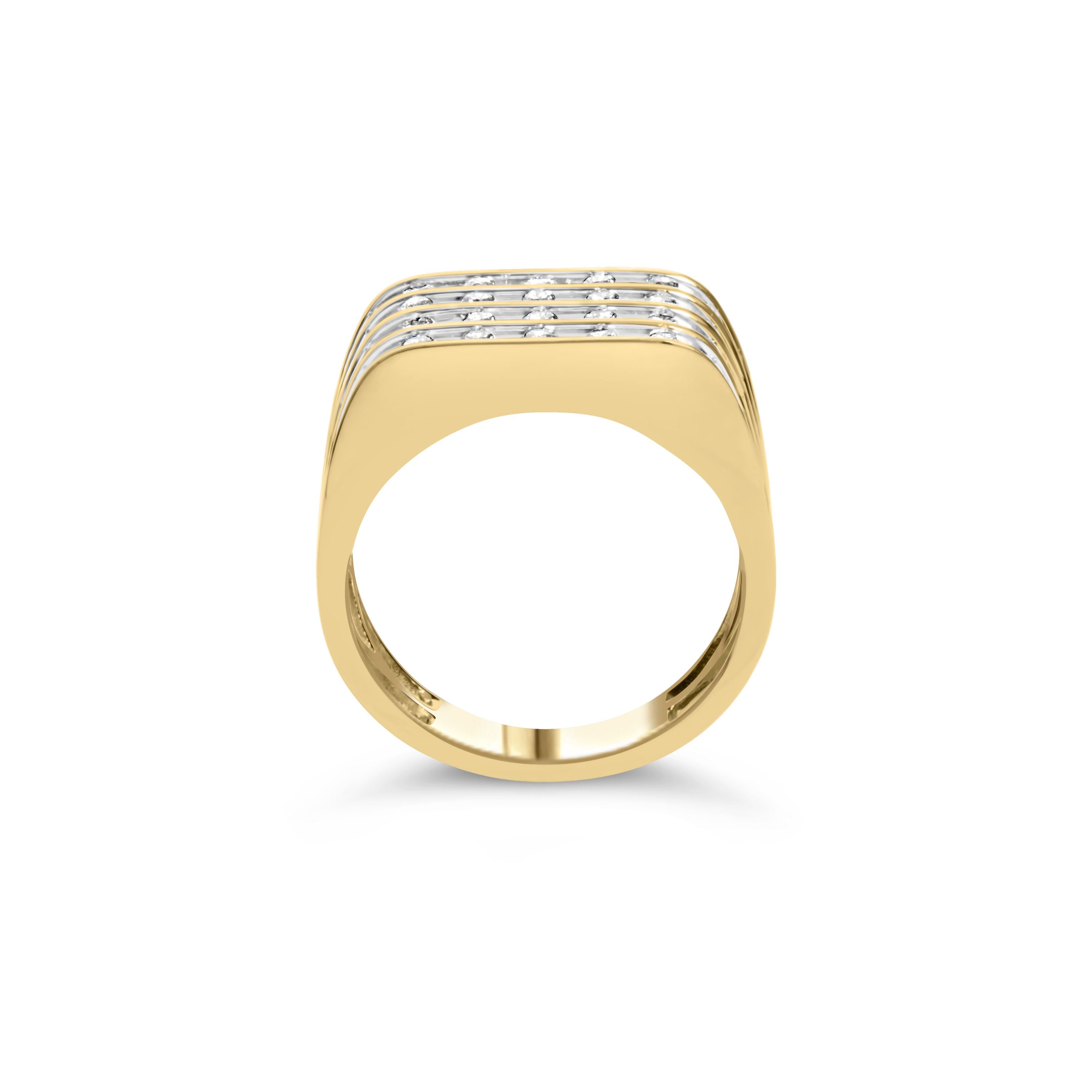 10K Yellow Gold 1.00 Cttw Diamond Multi Row Mens Ring Band