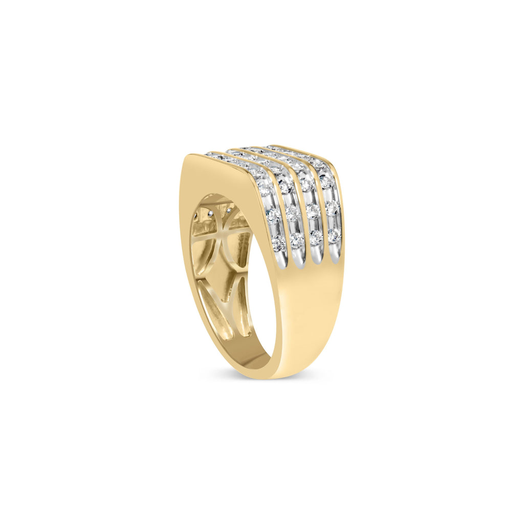 10K Yellow Gold 1.00 Cttw Diamond Multi Row Mens Ring Band