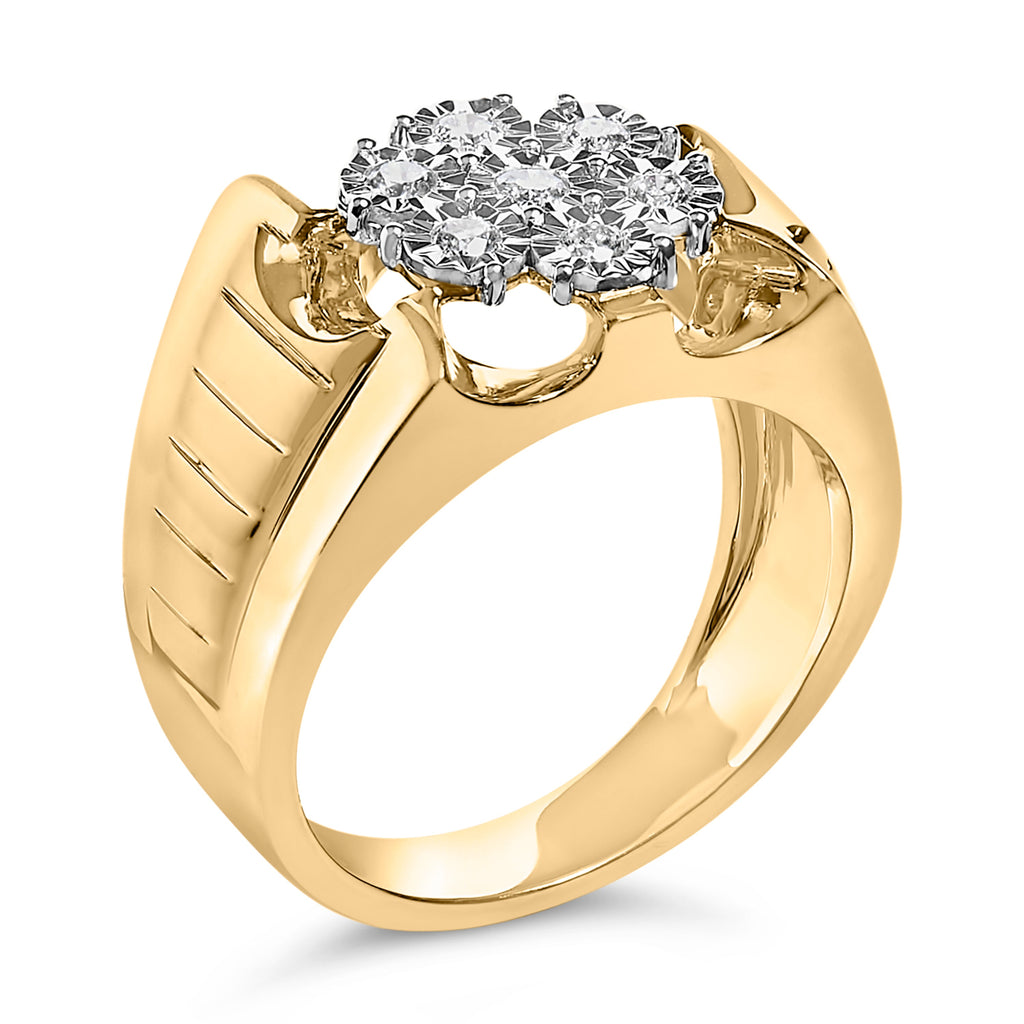 Men's 14K Yellow Gold Plated .925 Sterling Silver 1/3 Cttw Miracle-Set Floral Diamond Cluster Ring (I-J Color, I1-I2 Clarity) - Size 10