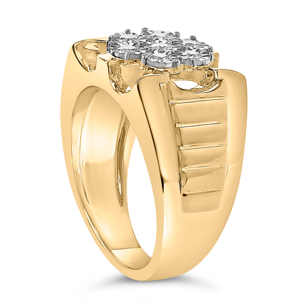 Men's 14K Yellow Gold Plated .925 Sterling Silver 1/3 Cttw Miracle-Set Floral Diamond Cluster Ring (I-J Color, I1-I2 Clarity) - Size 10