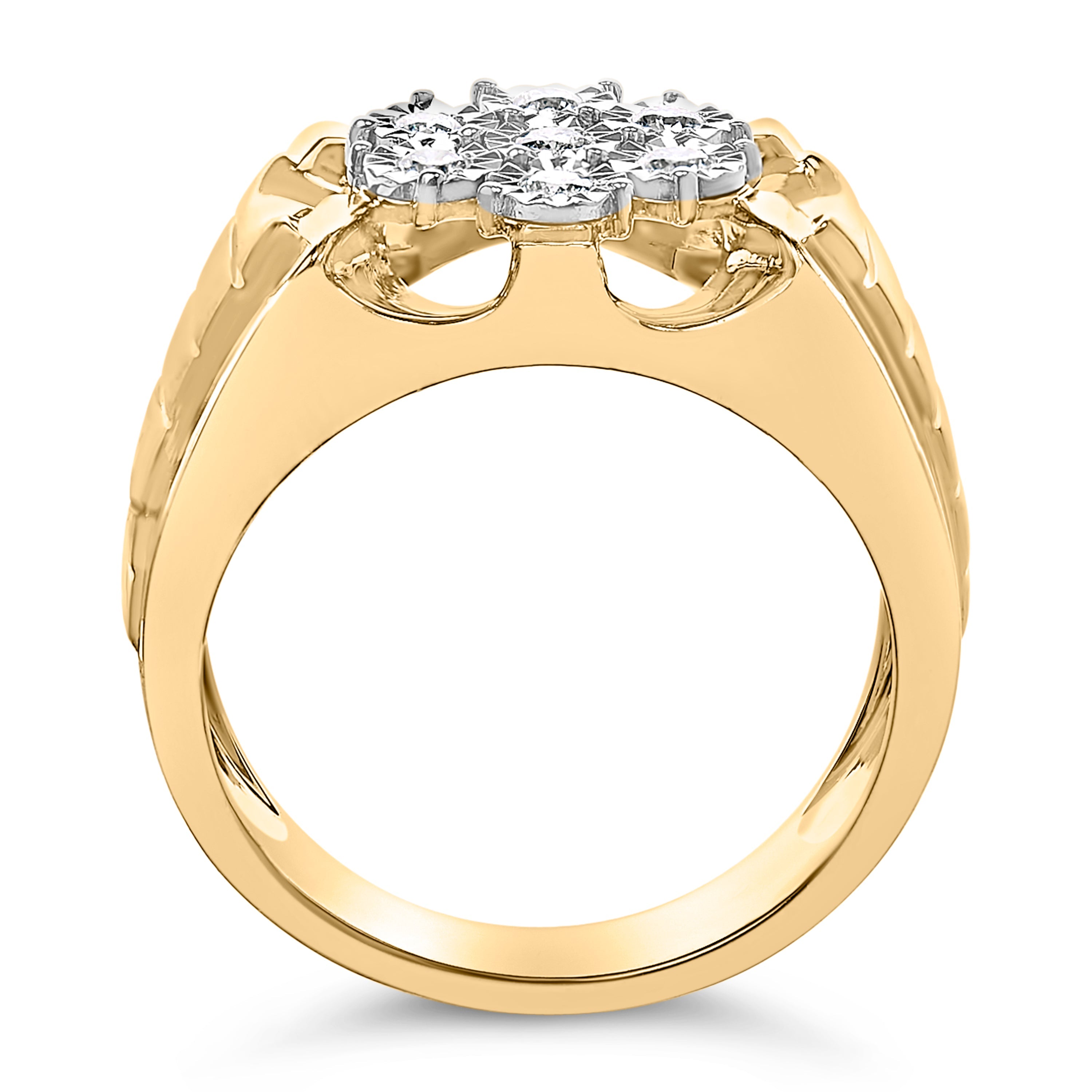 Men's 14K Yellow Gold Plated .925 Sterling Silver 1/3 Cttw Miracle-Set Floral Diamond Cluster Ring (I-J Color, I1-I2 Clarity) - Size 10