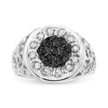 .925 Sterling Silver 1/4 Cttw White and Black Treated Diamond Halo Cluster Ring for Men (I-J Color, I3 Clarity) - Size 10
