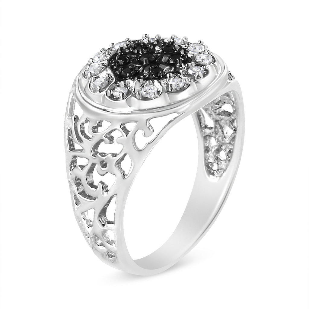 .925 Sterling Silver 1/4 Cttw White and Black Treated Diamond Halo Cluster Ring for Men (I-J Color, I3 Clarity) - Size 10