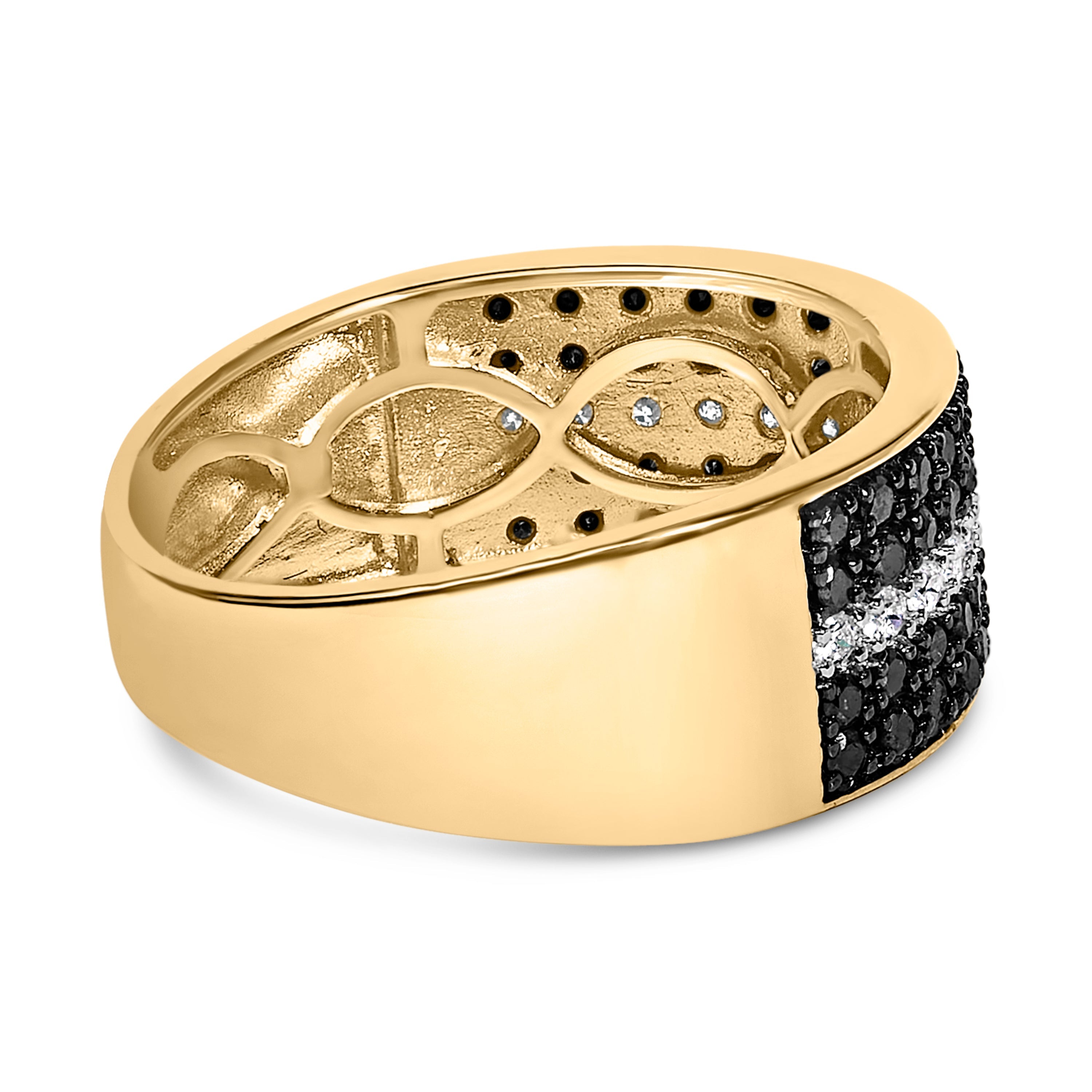 Men's 14K Yellow Gold Plated .925 Sterling Silver 1.00 Cttw White and Black Diamond Cluster Ring