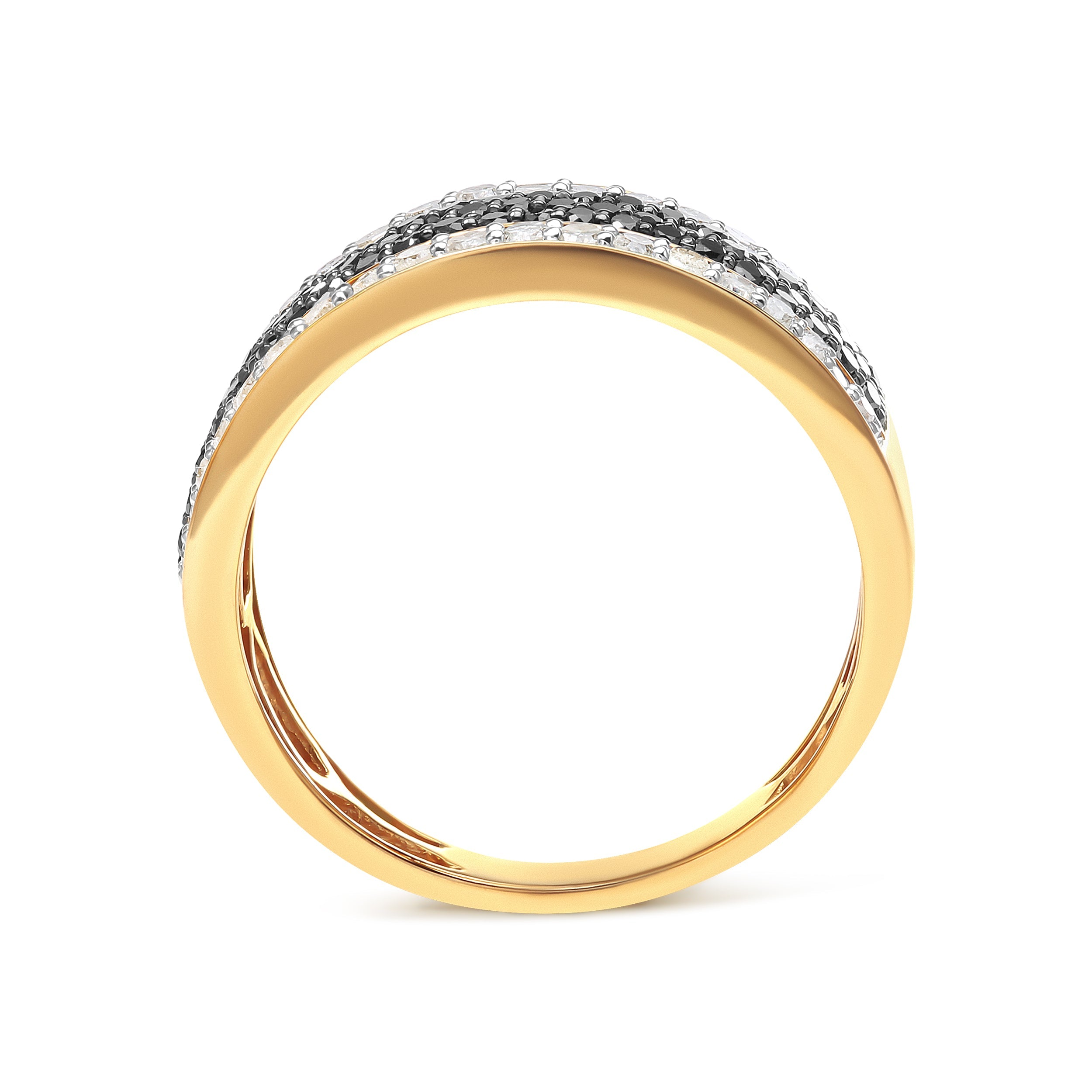 14K Yellow Gold Plated .925 Sterling Silver 1 1/4 Cttw White and Black Treated Diamond Multi Row Band (Black/I-J Color, I2-I3 Clarity) - Size 10