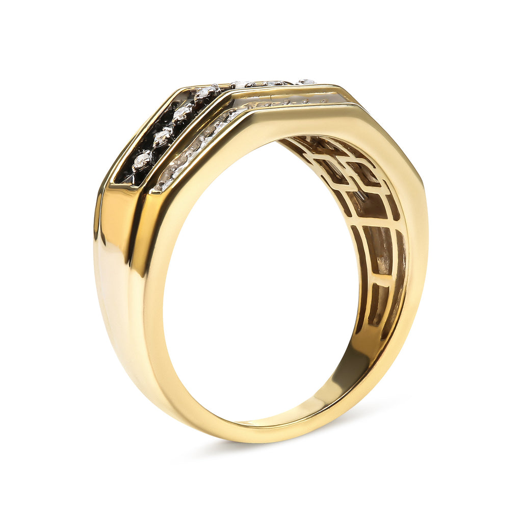 Men's 14K Yellow Gold Plated .925 Sterling Silver 1 1/2 Cttw White and Black Treated Diamond Cluster Ring (Black / I-J Color, I2-I3 Clarity) - Size 10