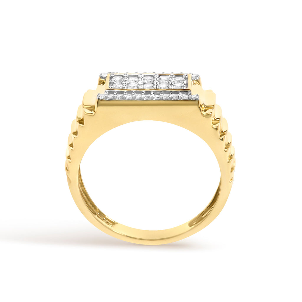 Men's 14K Yellow Gold Plated Sterling Silver Natural 1/2 Cttw Diamond Rectangular Halo Band Ring