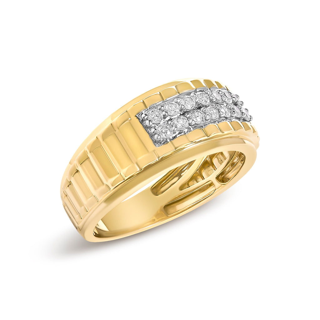 Men's 14K Yellow Gold Plated Sterling Silver 3/8 Cttw Diamond Ribbed Band Ring