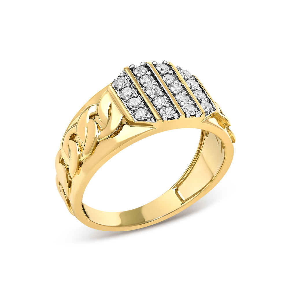 Men's 14K Yellow Gold Plated Sterling Silver Diamond 1/2 Cttw Cuban-Link Band Ring