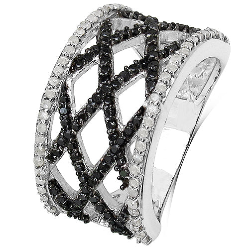 0.92 Carat Genuine Black Diamond & White Diamond .925 Sterling Silver Ring