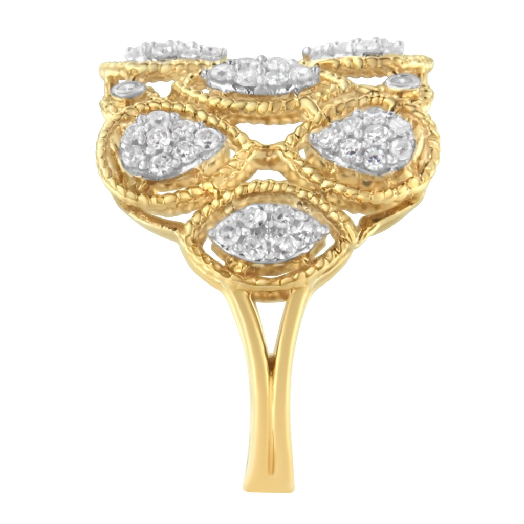 14K Yellow Gold Diamond Art Deco Ring (1/2 Cttw, H-I Color, I1 Clarity) - Size 7