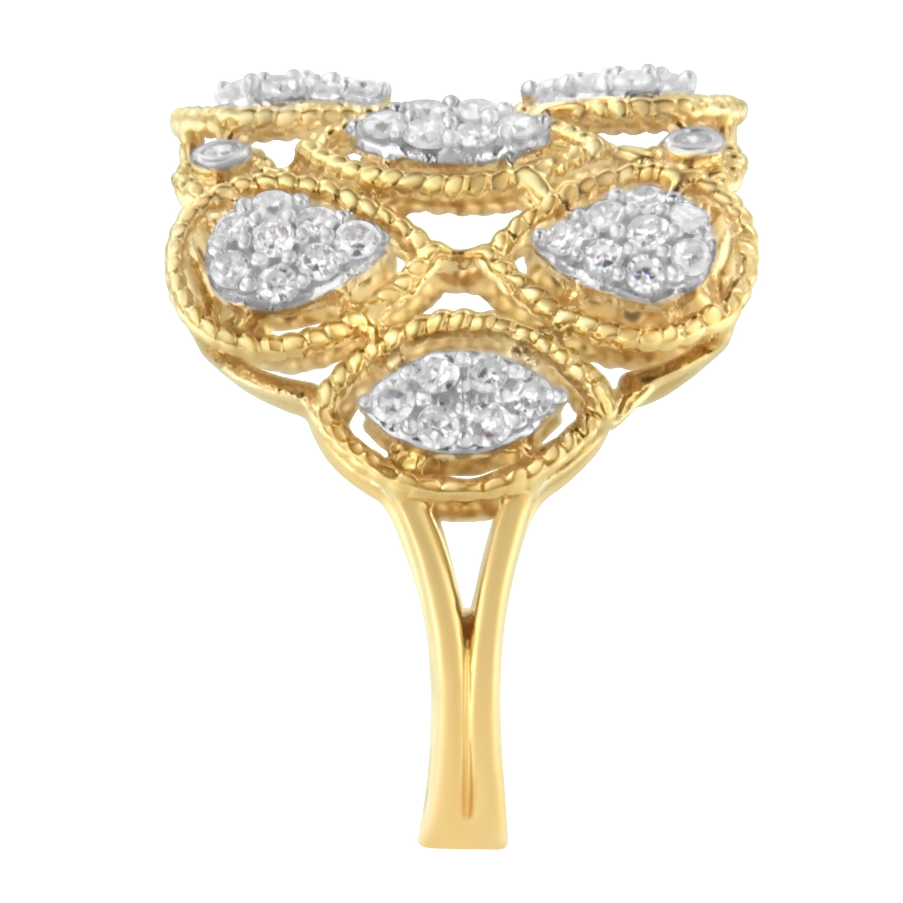 14K Yellow Gold Diamond Art Deco Ring (1/2 Cttw, H-I Color, I1 Clarity) - Size 7