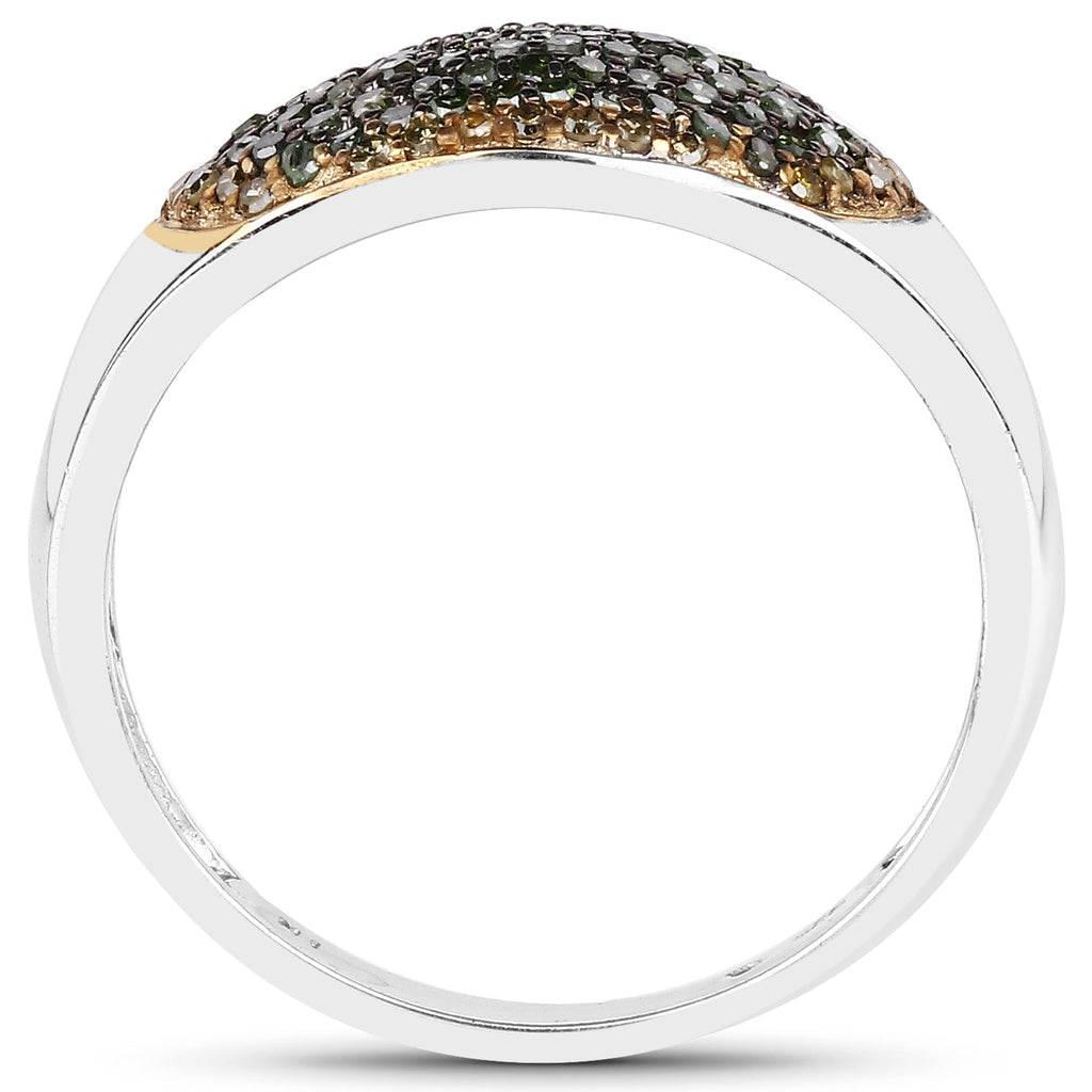 0.45 Carat Genuine Green Diamond and Yellow Diamond .925 Sterling Silver Ring