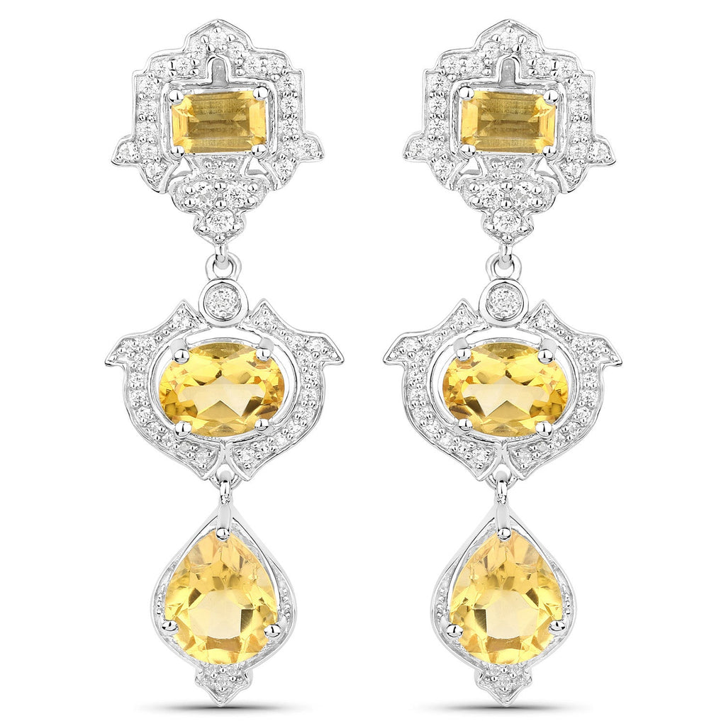 6.63 Carat Genuine Citrine and White Topaz .925 Sterling Silver Earrings