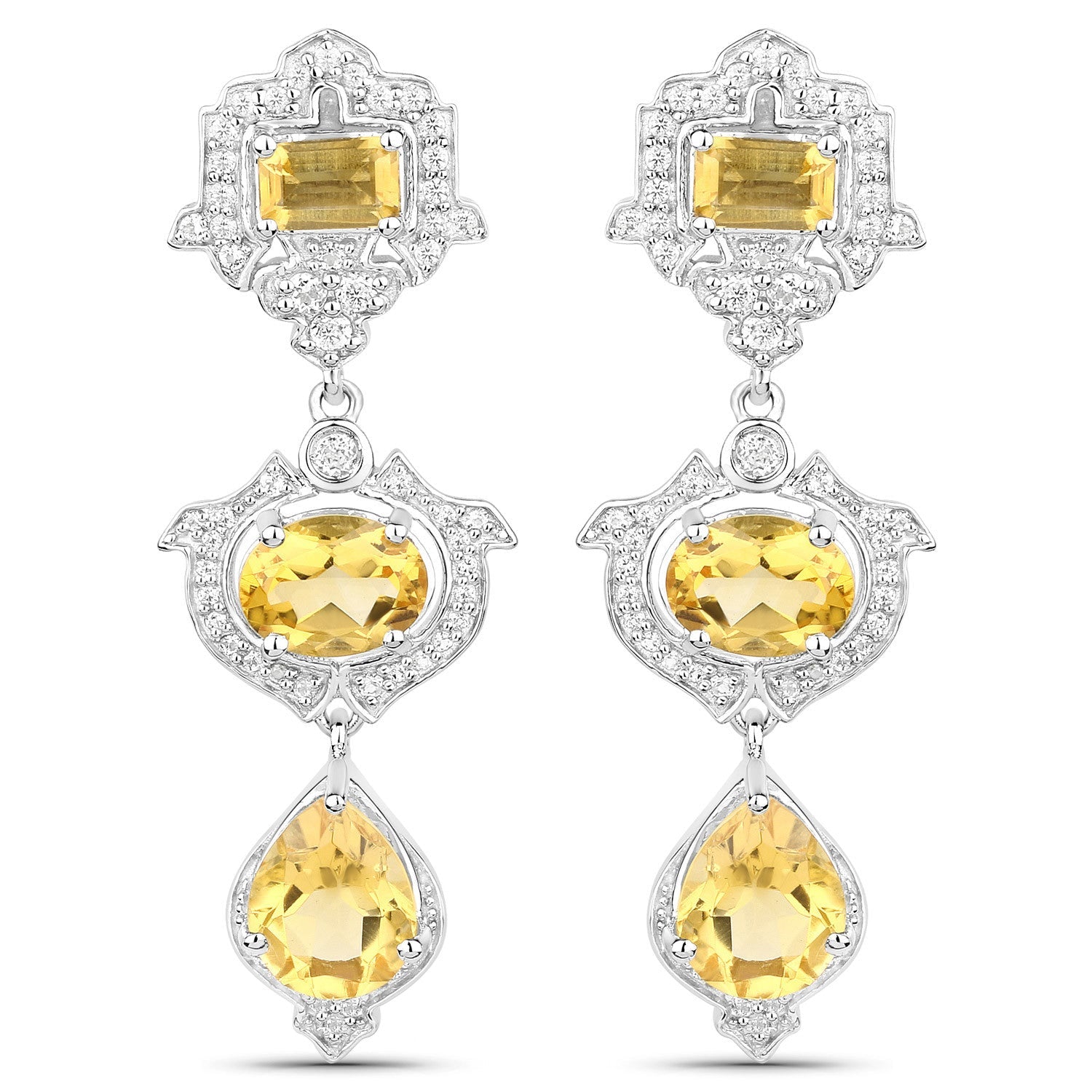 6.63 Carat Genuine Citrine and White Topaz .925 Sterling Silver Earrings