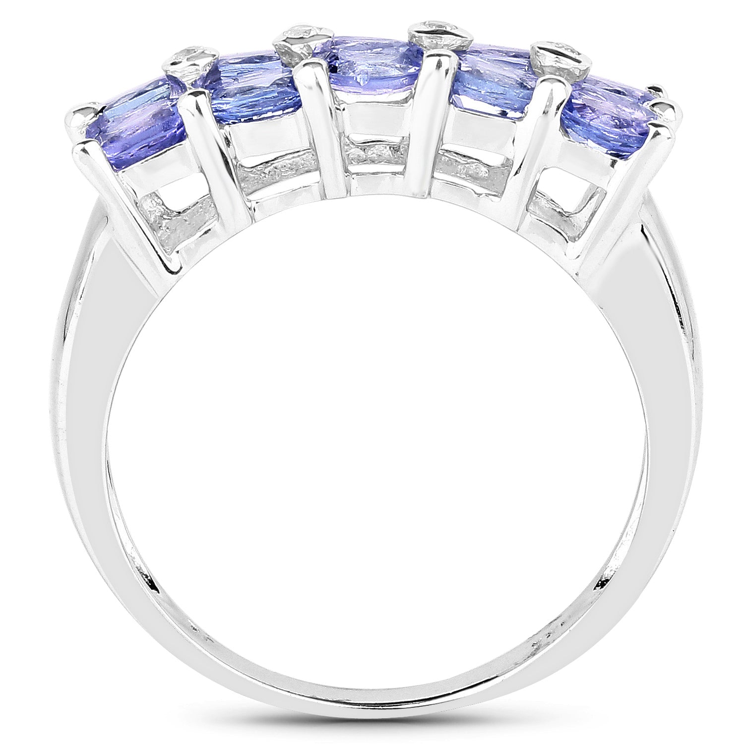 1.76 Carat Genuine Tanzanite and White Sapphire .925 Sterling Silver Ring
