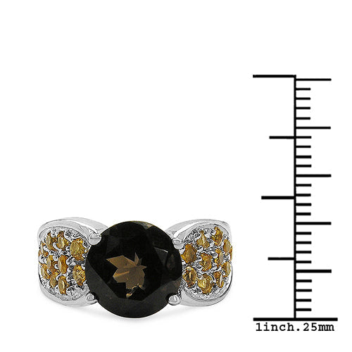 3.78 Carat Genuine Smoky Quartz & Citrine .925 Sterling Silver Ring