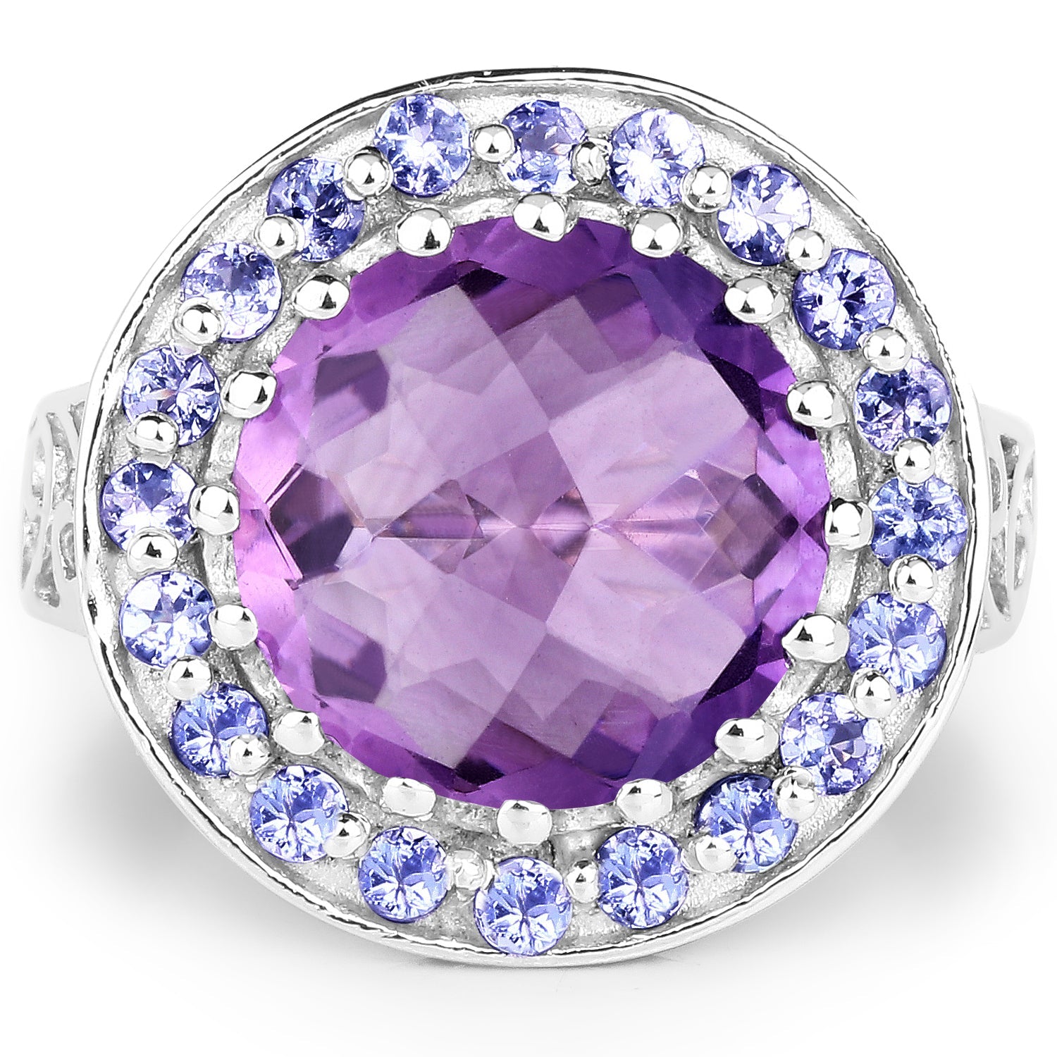 5.95 Carat Genuine Amethyst and Tanzanite .925 Sterling Silver Ring