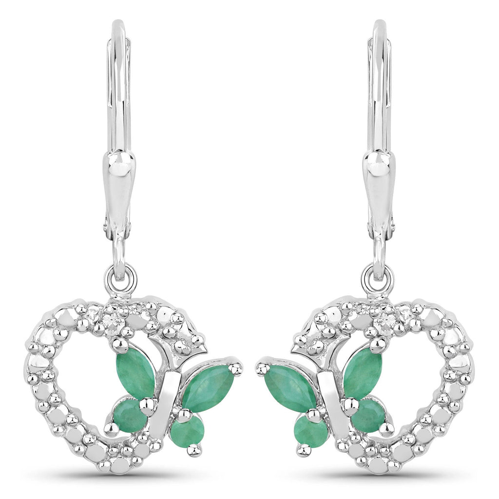 0.44 Carat Genuine Emerald and Created White Sapphire .925 Sterling Silver Earrings