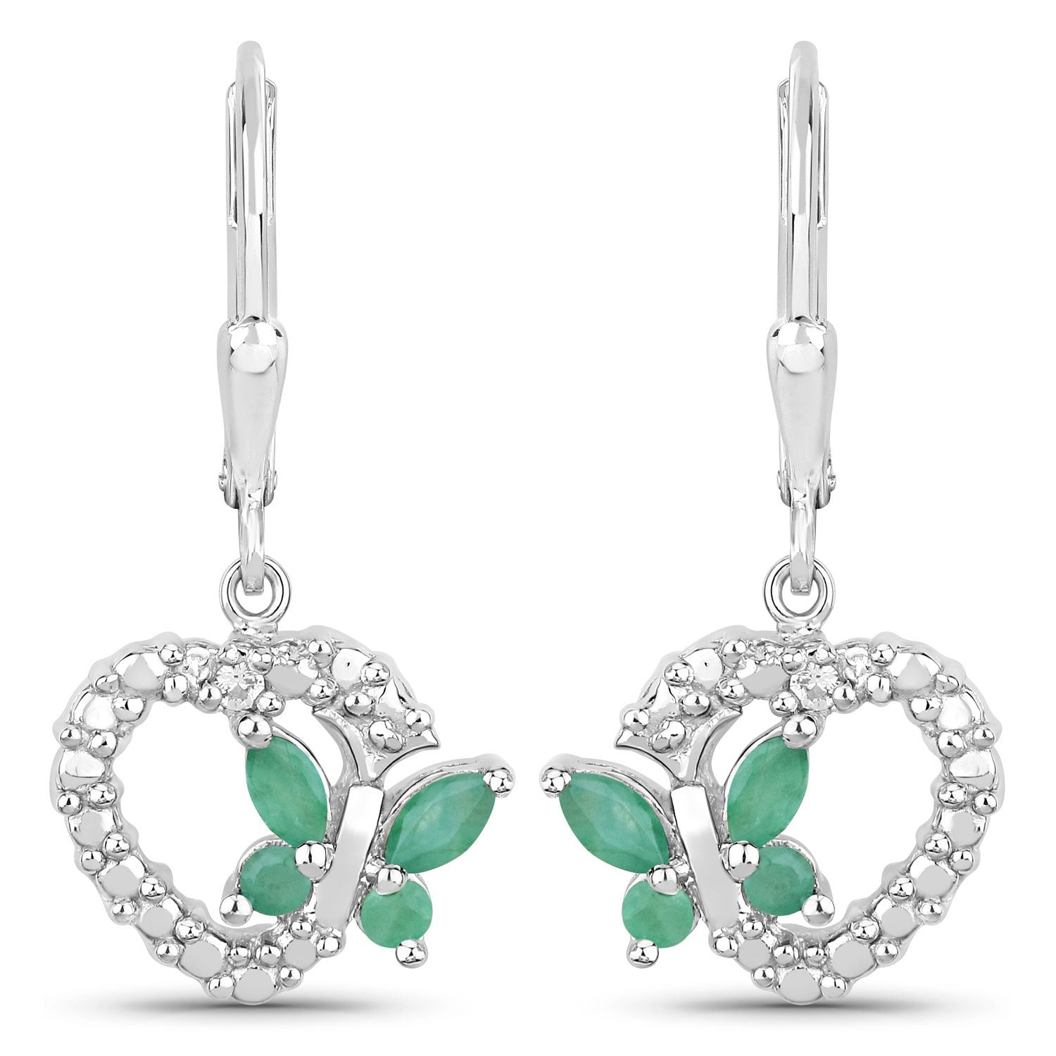 0.44 Carat Genuine Emerald and Created White Sapphire .925 Sterling Silver Earrings