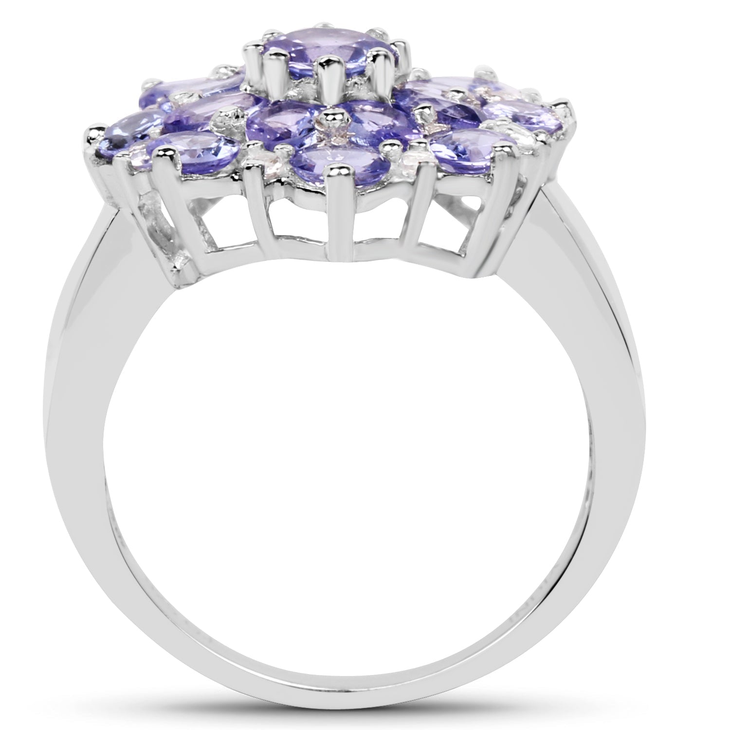 3.37 Carat Genuine Tanzanite and White Topaz .925 Sterling Silver Ring
