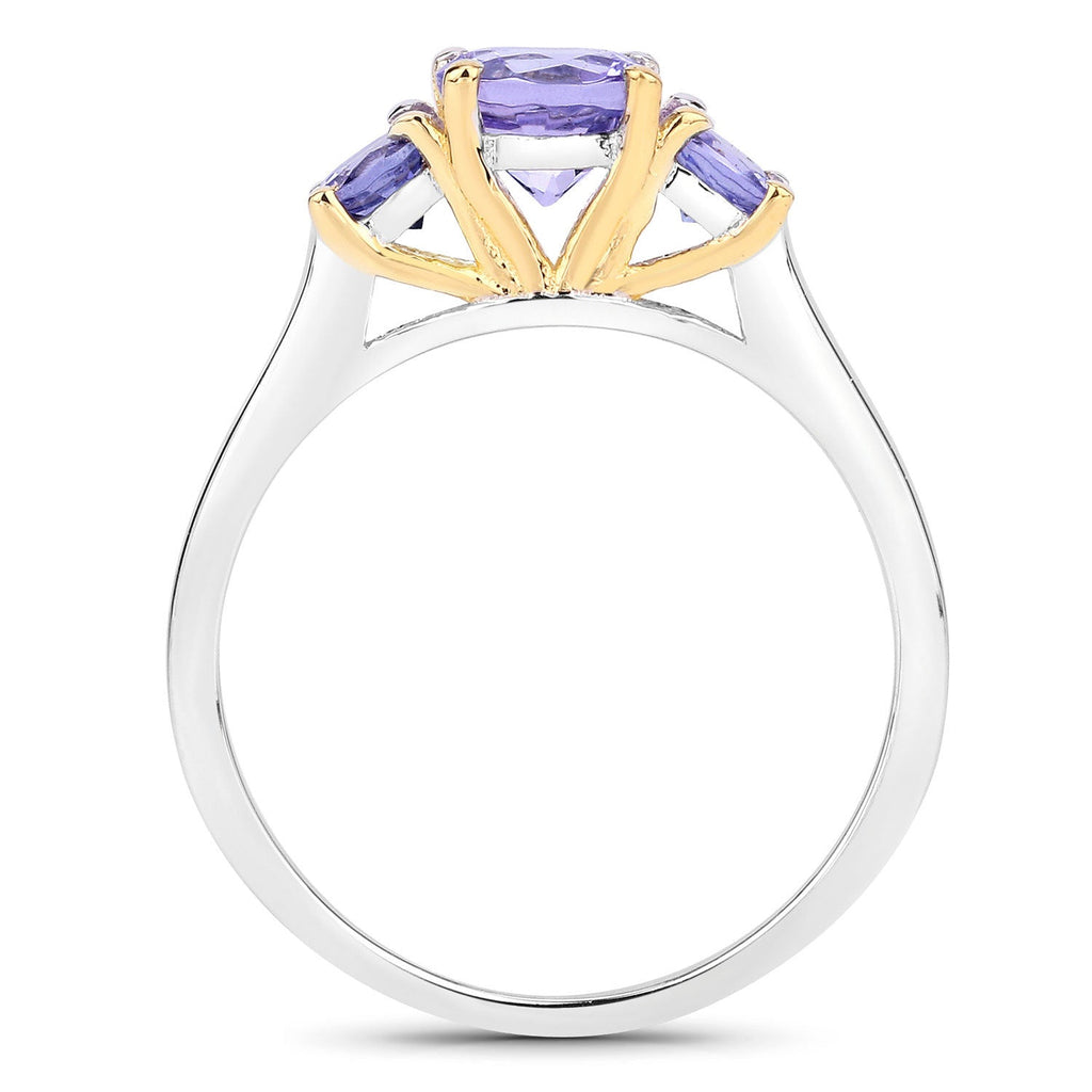 Two Tone Plated 1.07 Carat Genuine Tanzanite .925 Sterling Silver Ring