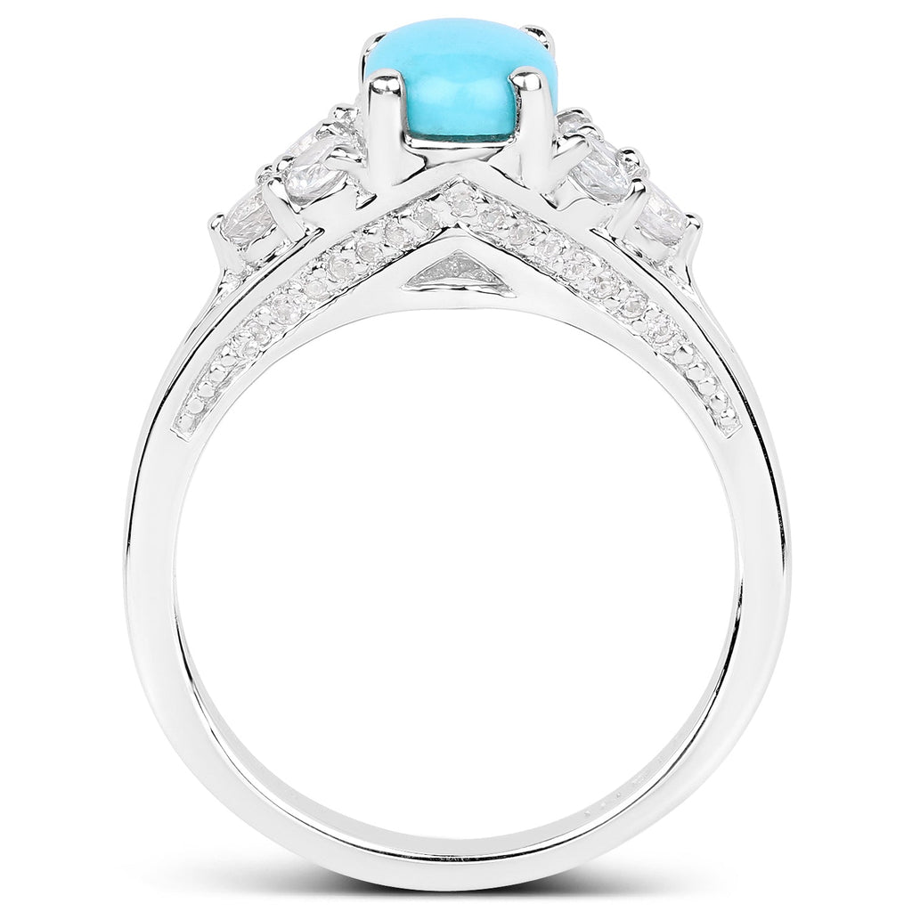 1.92 Carat Genuine Turquoise and White Zircon .925 Sterling Silver Ring