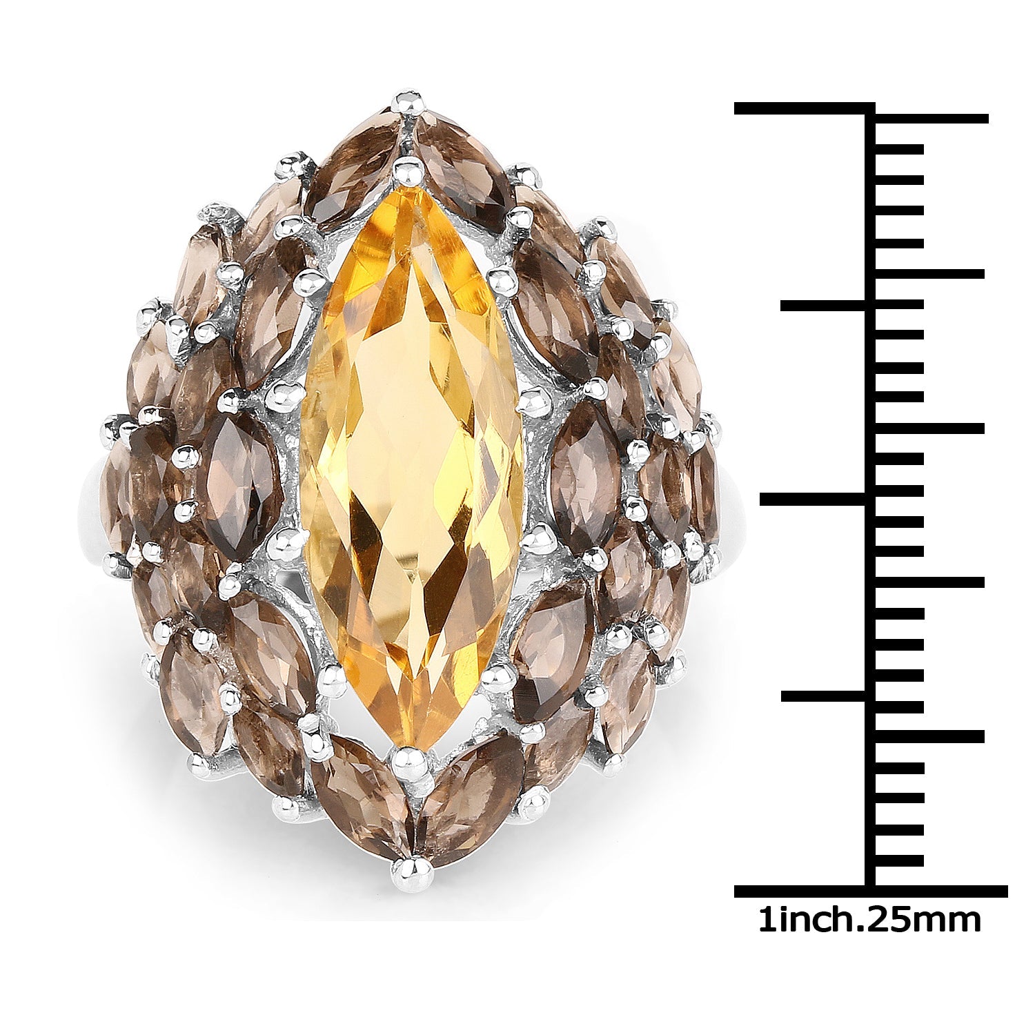 6.20 Carat Genuine Citrine & Smoky Quartz .925 Sterling Silver Ring