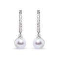 10K White Gold 6x6 MM Cultured Freshwater Pearl and Diamond Accent Drop Huggy Earring (H-I Color, I1-I2 Clarity)