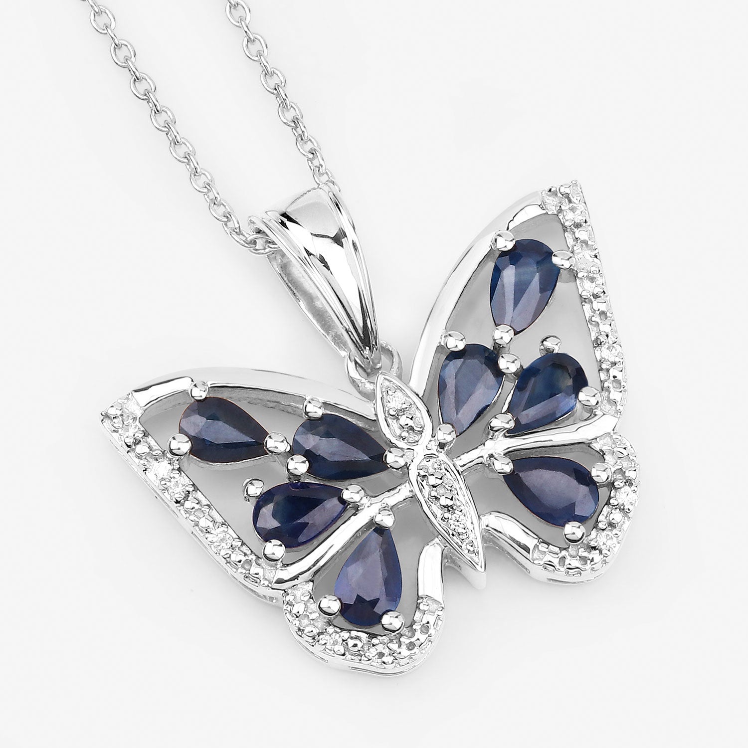 1.67 Carat Genuine Blue Sapphire and White Zircon .925 Sterling Silver Pendant
