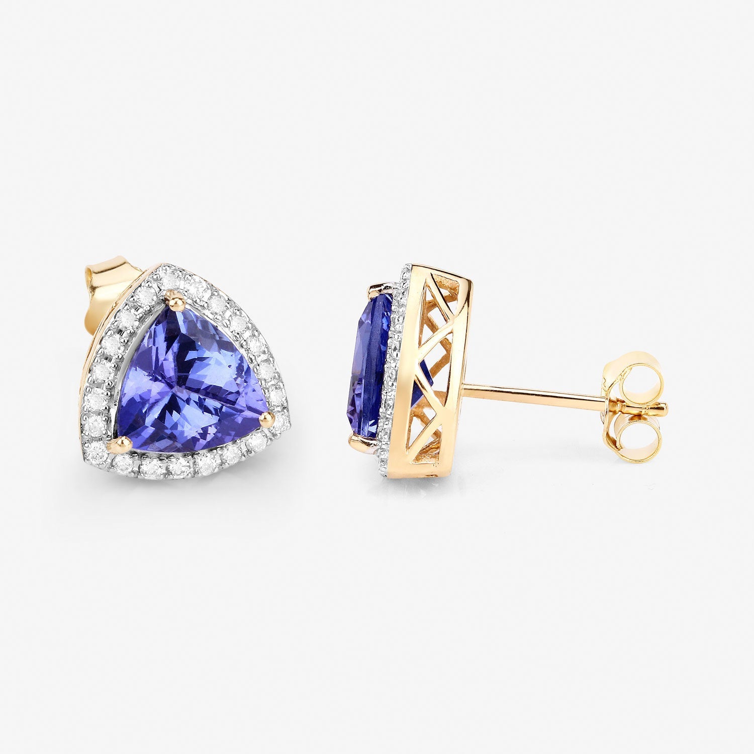 3.82 Carat Genuine Tanzanite and White Diamond 14K Yellow Gold Earrings