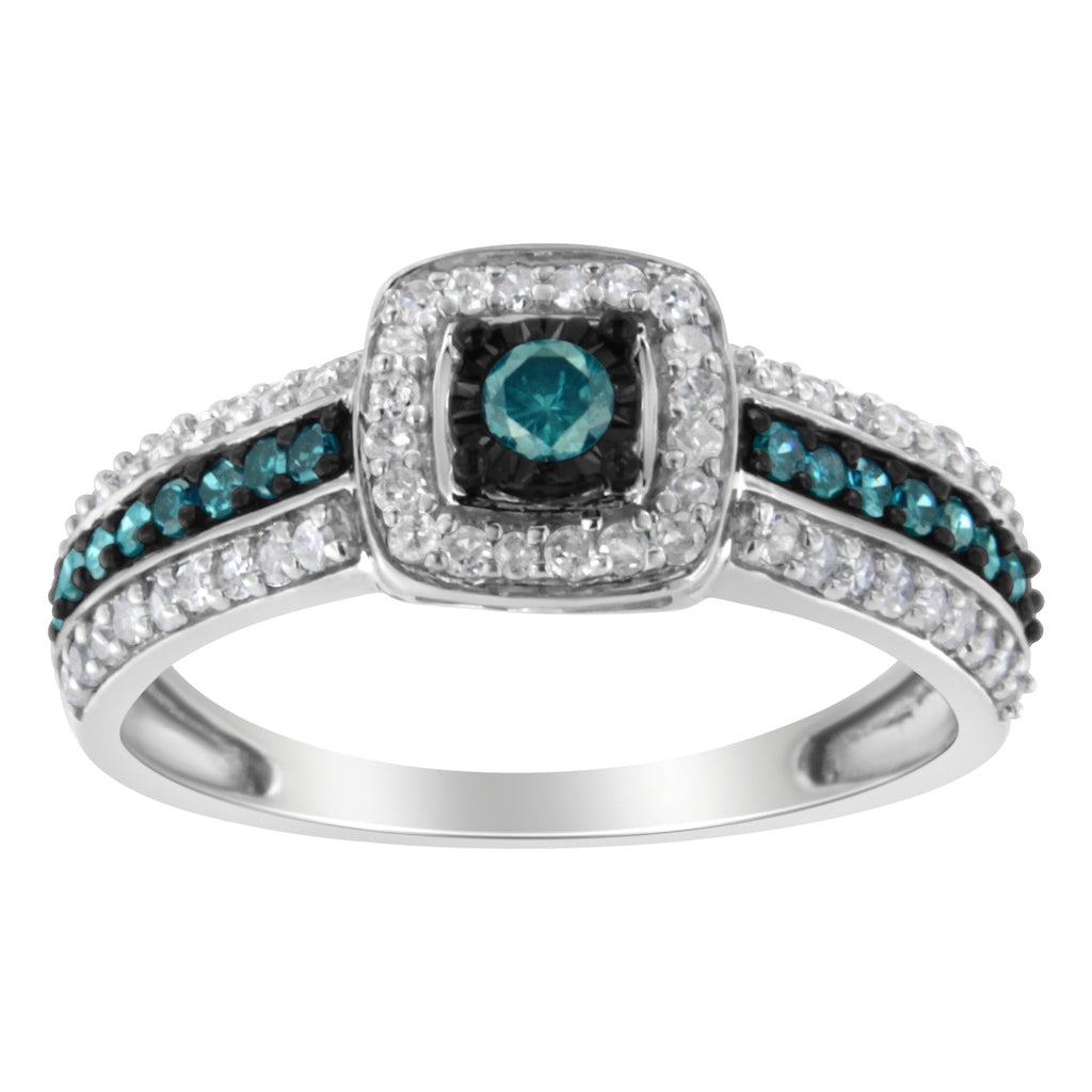 .925 Sterling Silver Treated Blue Miracle-Set Diamond Engagement Ring (1/2 Cttw, J-K Color, I1-I2 Clarity) - Size 6