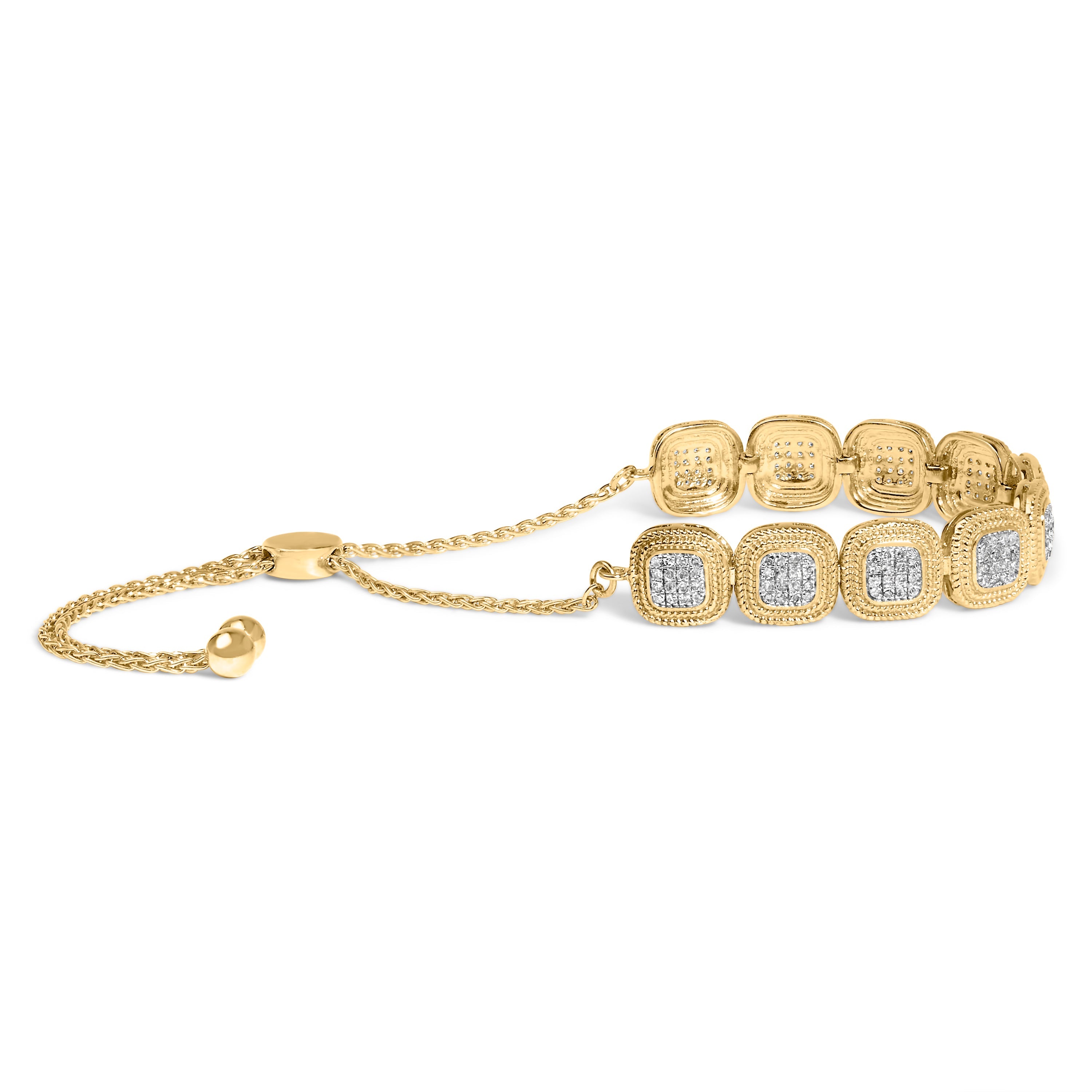 14k Yellow Gold Plated .925 Sterling 5/8 Cttw Diamond Composite Cushion Frame 4â€-10â€ Adjustable Bolo Bracelet (G-H Color, I1-I2 Clarity)